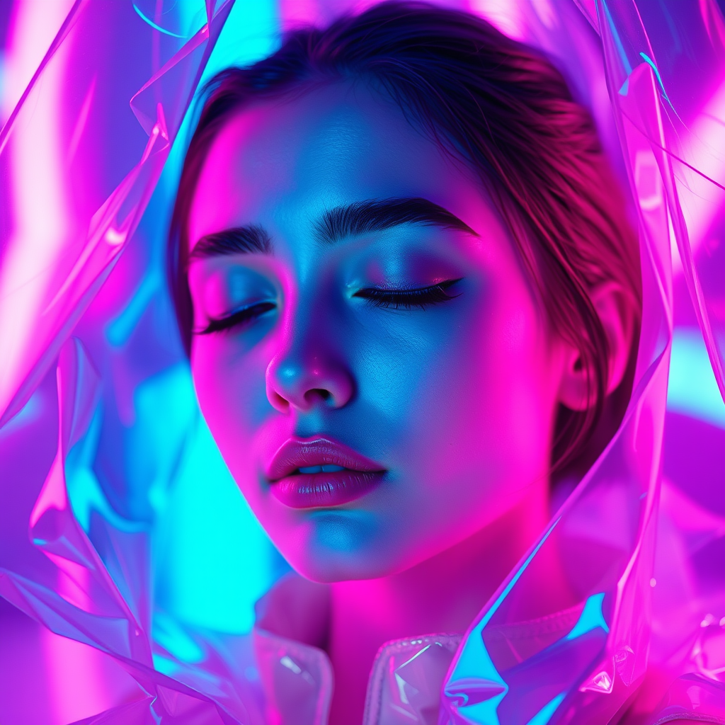Cyberpunk Woman in Neon Glow Dream