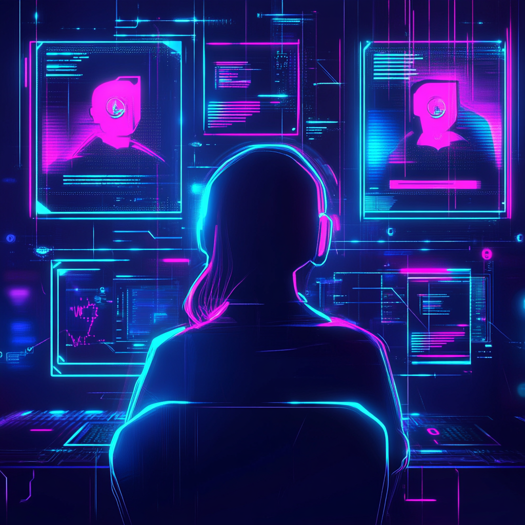 Cyberpunk style neon graphic shows staffing support experts