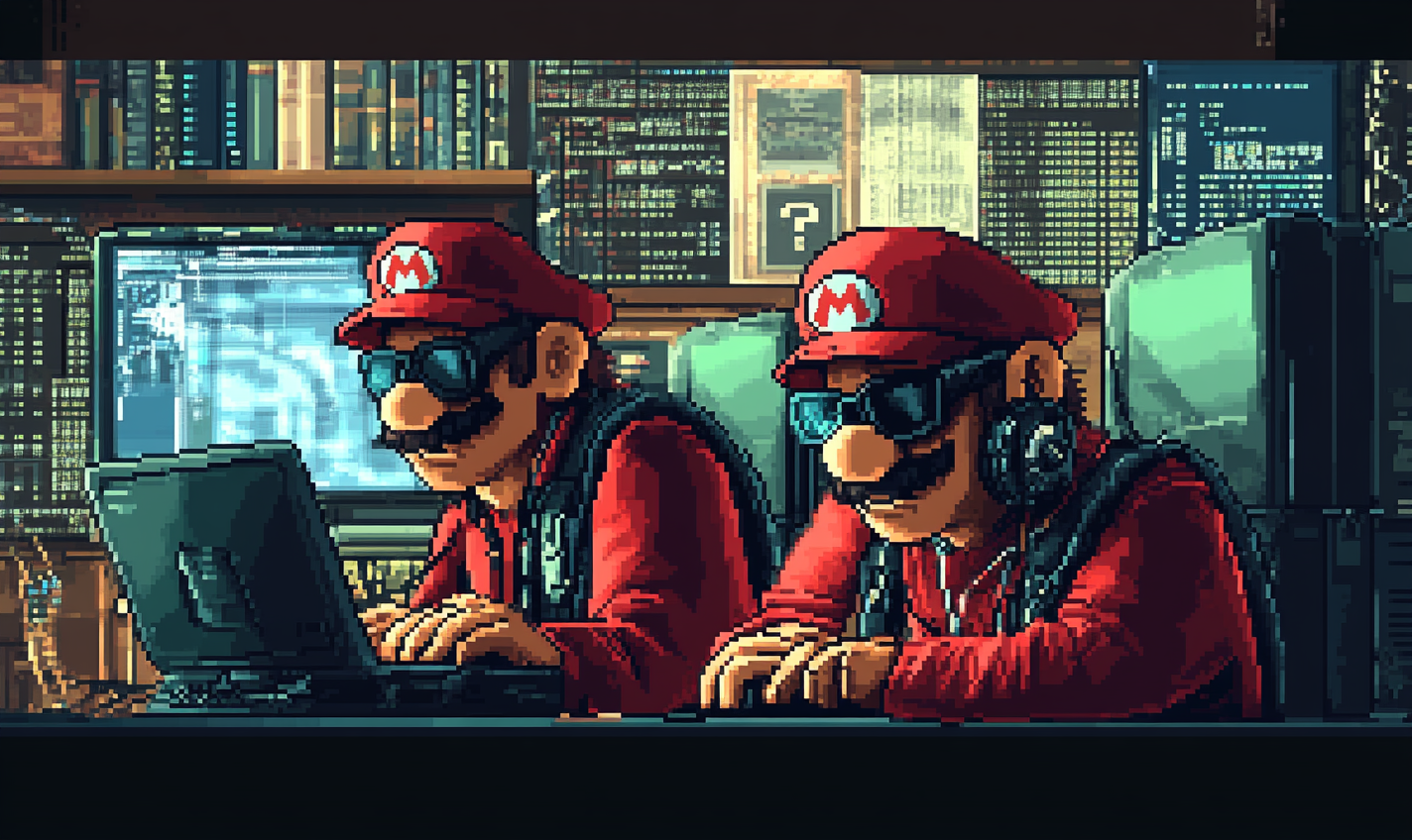 Cybersecurity Skills Gap Illustration in Retro Pixel Art