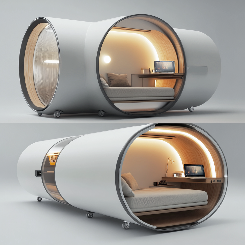 Cylindrical Living Module: Compact, Sleek, and Functional