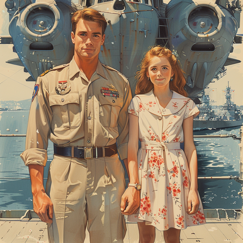 Dad and Daughter on Navy Ship Deck