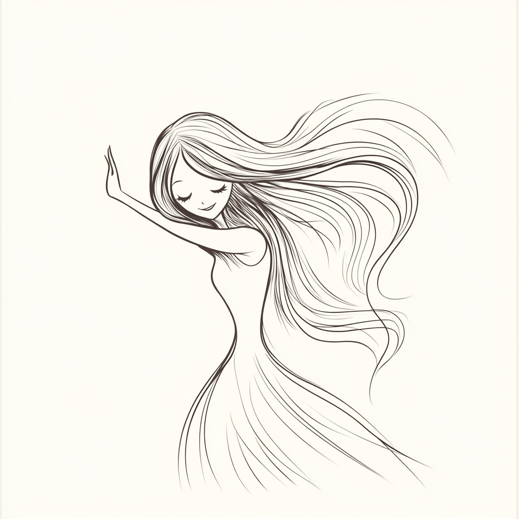 Dancer drawing for Birthday card: cute, minimalist, whimsical.