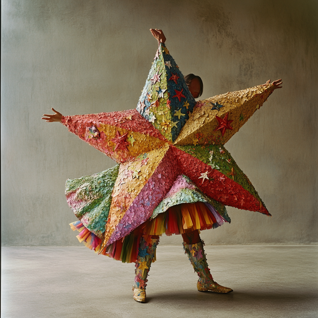 Dancing star piñata person in studio costume