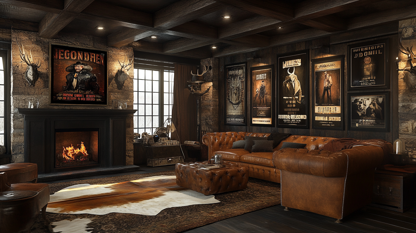 Dark, rustic living room with Wicked Western Gothic decor.