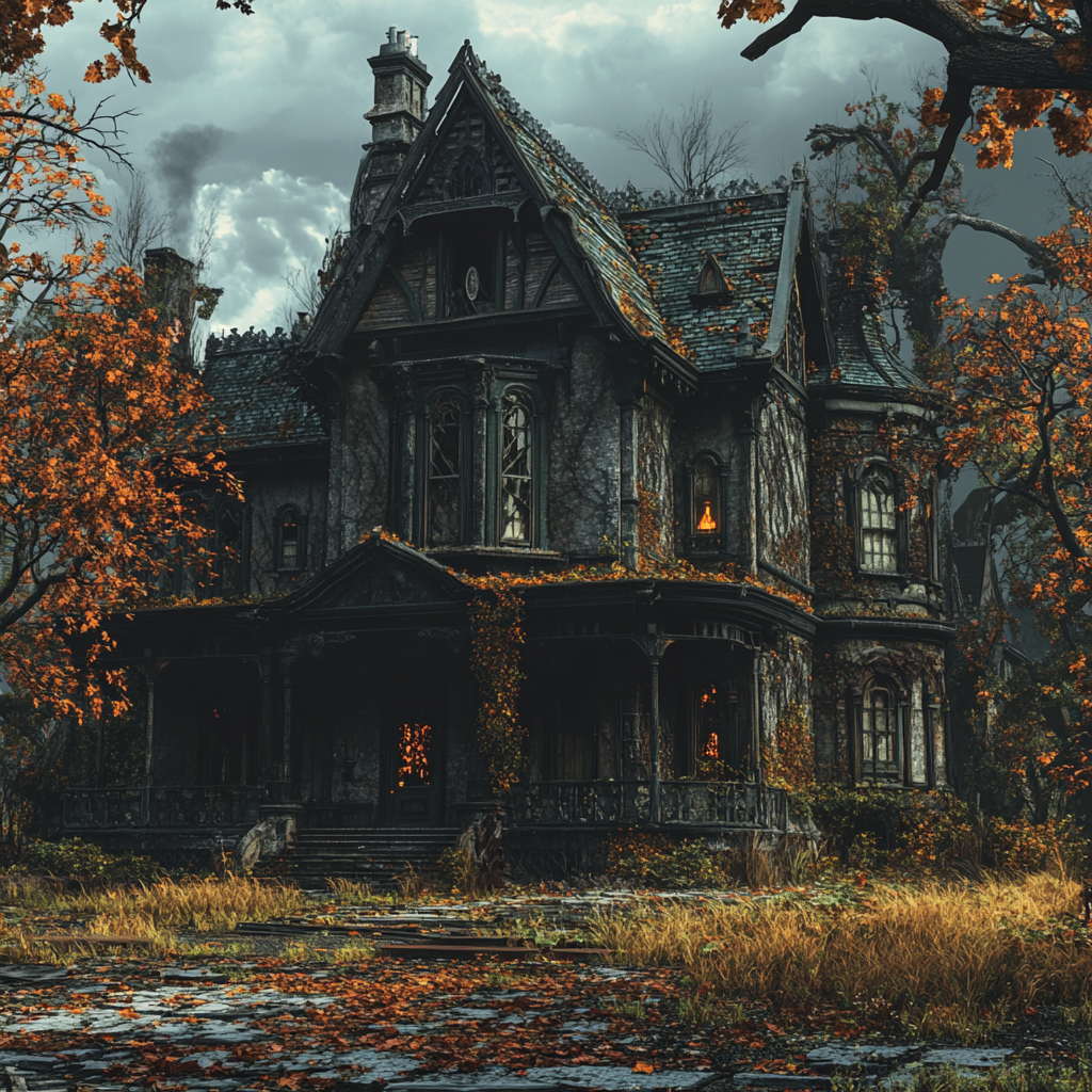 Dark, spooky Victorian house with eerie ambiance, Gothic style.