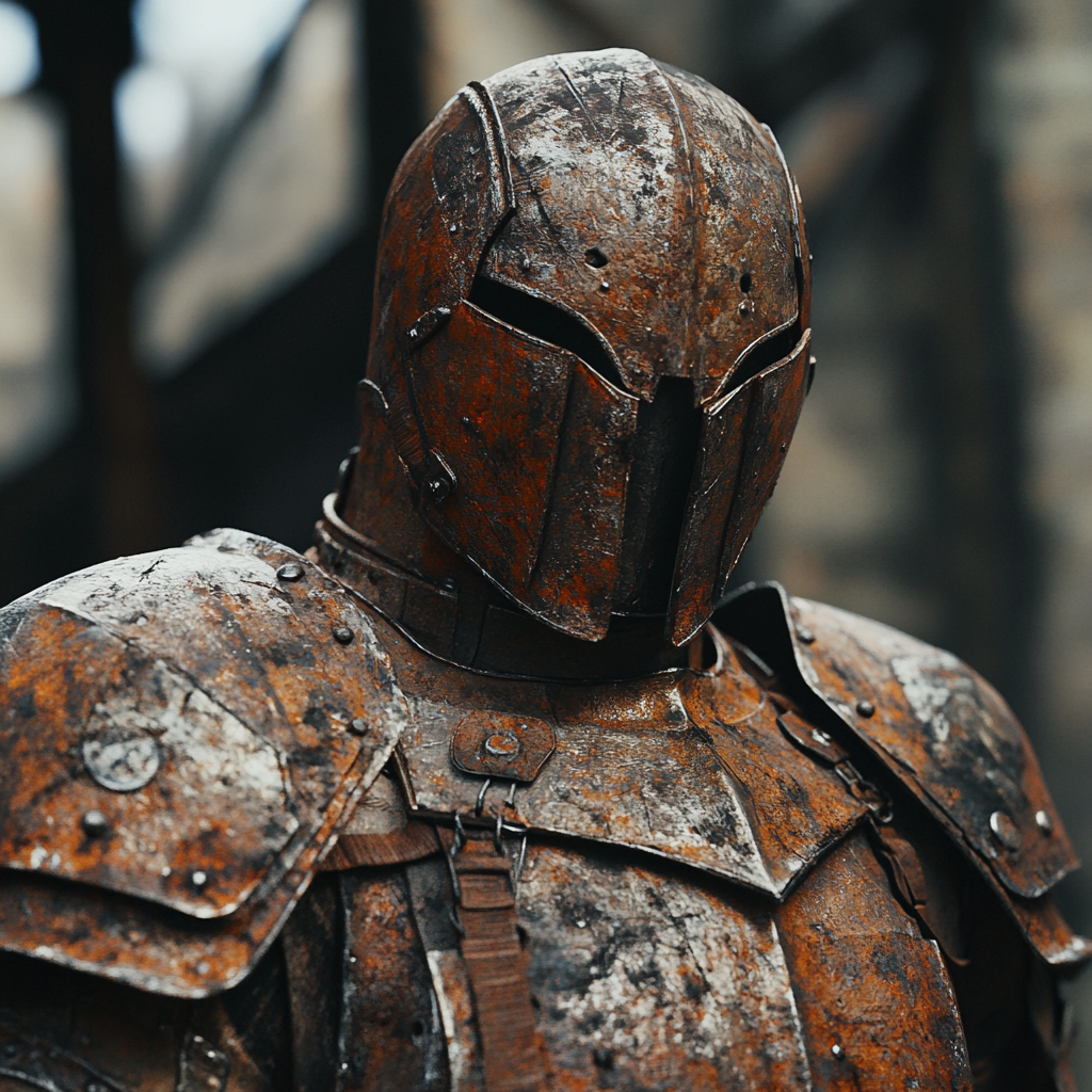 Dark Fantasy Ironclad Sentinel in Rusty Armor Arri Shot