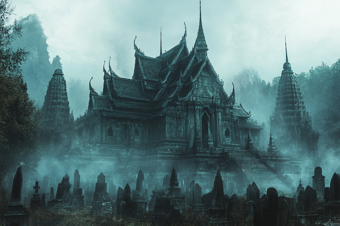 Dark Fantasy Temple in Decay Graveyard