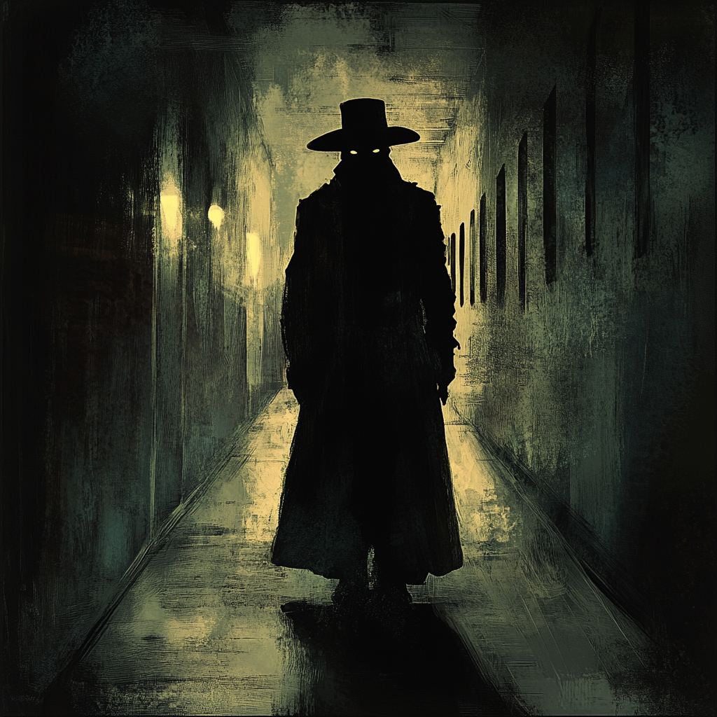 Dark Hallway Menacing Hatman Shadow Figure Fear Suspense