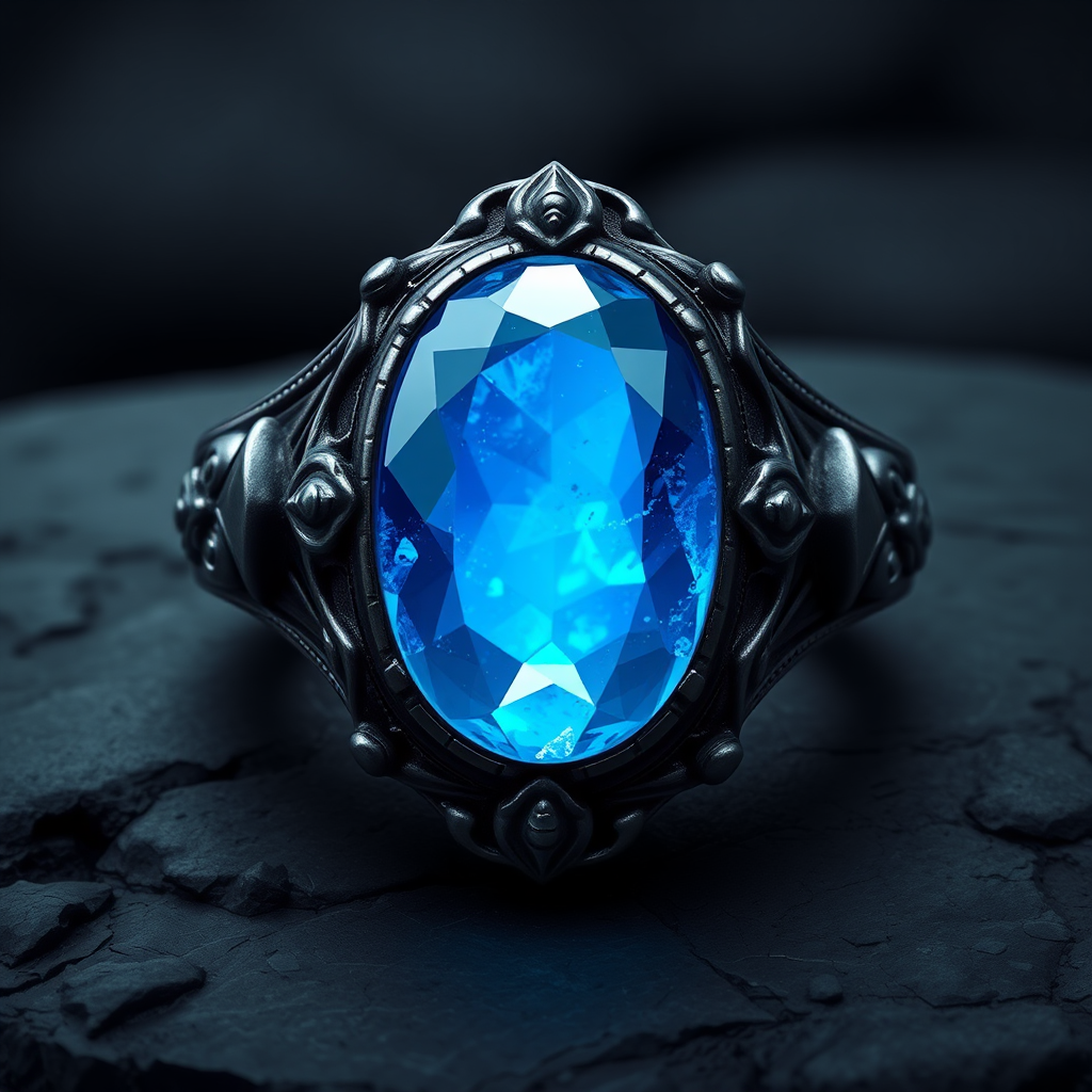 Dark Metal Ring with Blue Magic Stone - v5.2