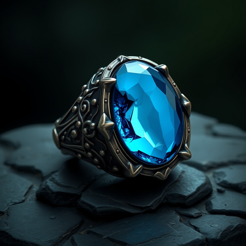 Dark Metal Ring with Blue Magic Stone