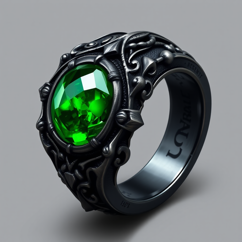 Dark Metal Ring with Green Magic Stone