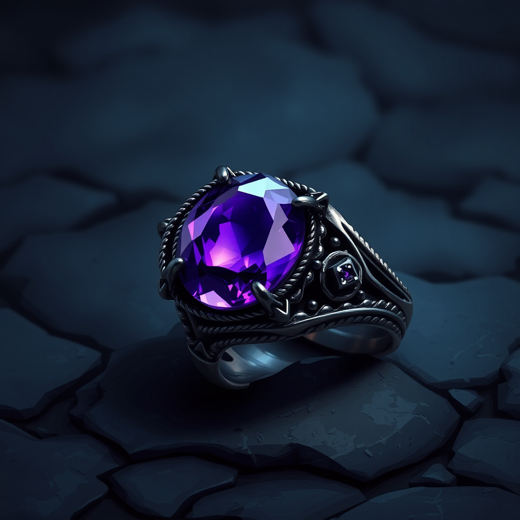 Dark Metal Ring with Purple Stone Illustration