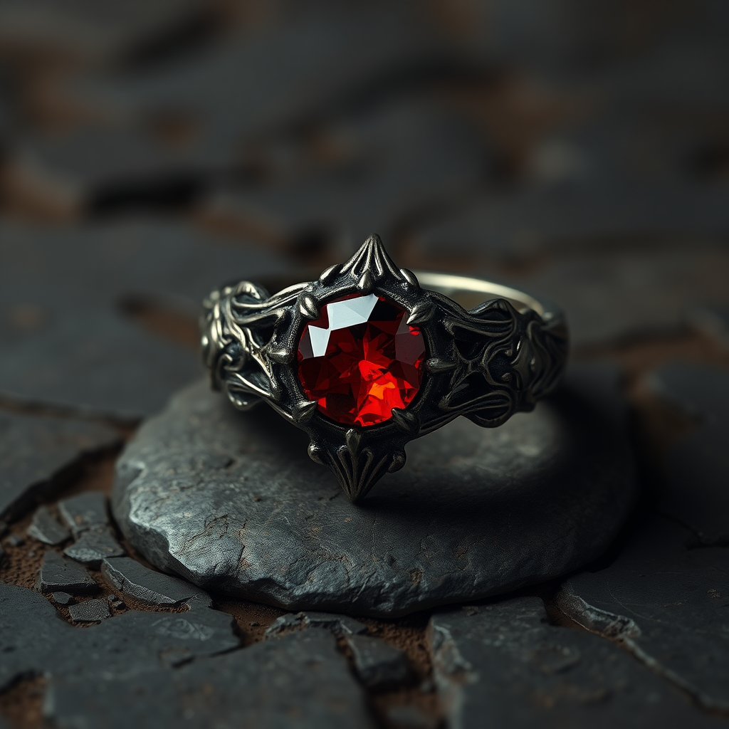 Dark Metal Ring with Red Magic Stone - V 5.2