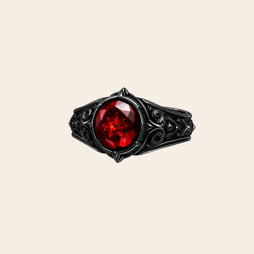 Dark Metal Ring with Red Magic Stone