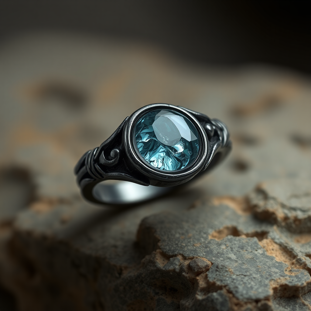 Dark Metal Ring with Water Magic Stone