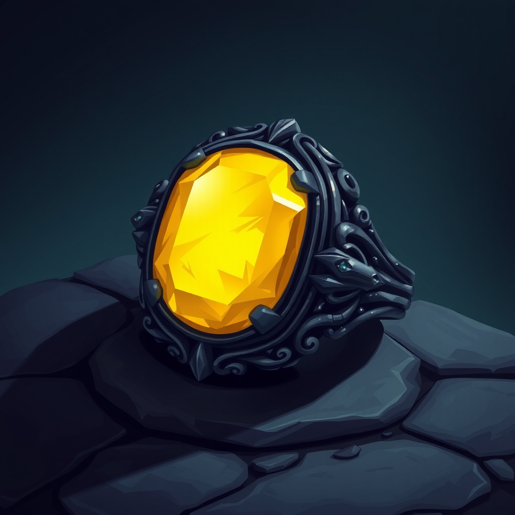 Dark Metal Ring with Yellow Magic Stone - Detailed Illustration