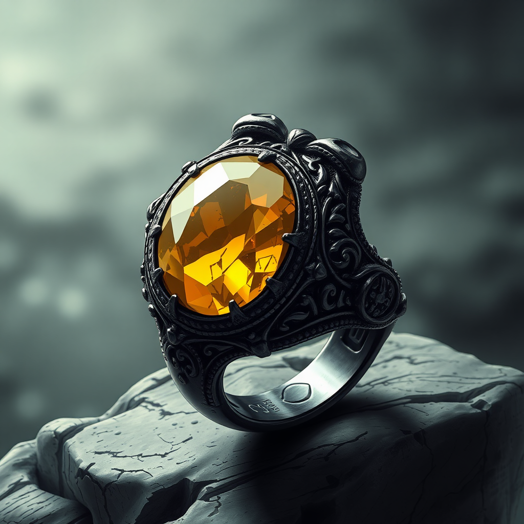 Dark Metal Ring with Yellow Magic Stone