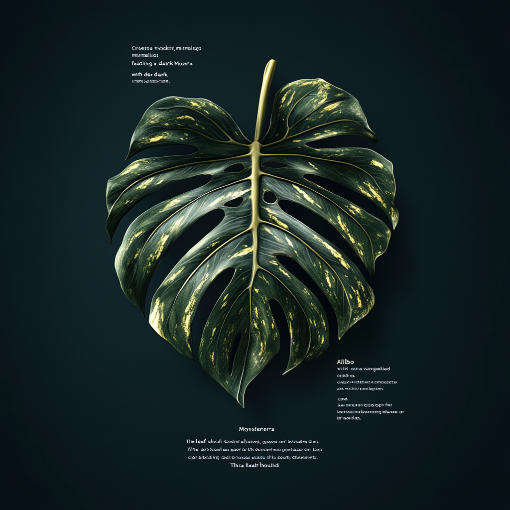 Dark Monstera Albo leaf logo with elegant details.