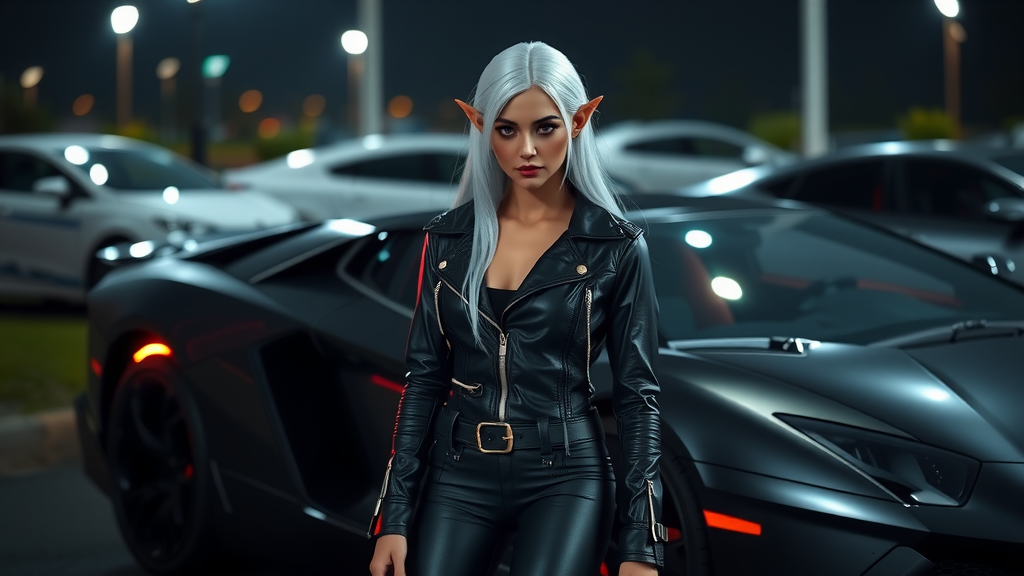 Dark Night Elf Girl Near Lamborghini Aventador