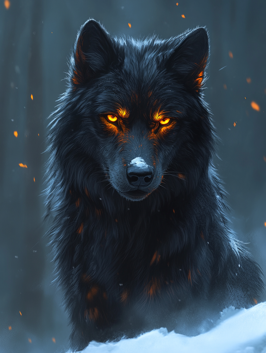 Dark Wolf with Glowing Black Hair Fantasy Design Sheet