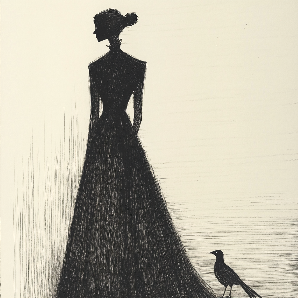 Dark and Elegant Figure in Edward Gorey Style