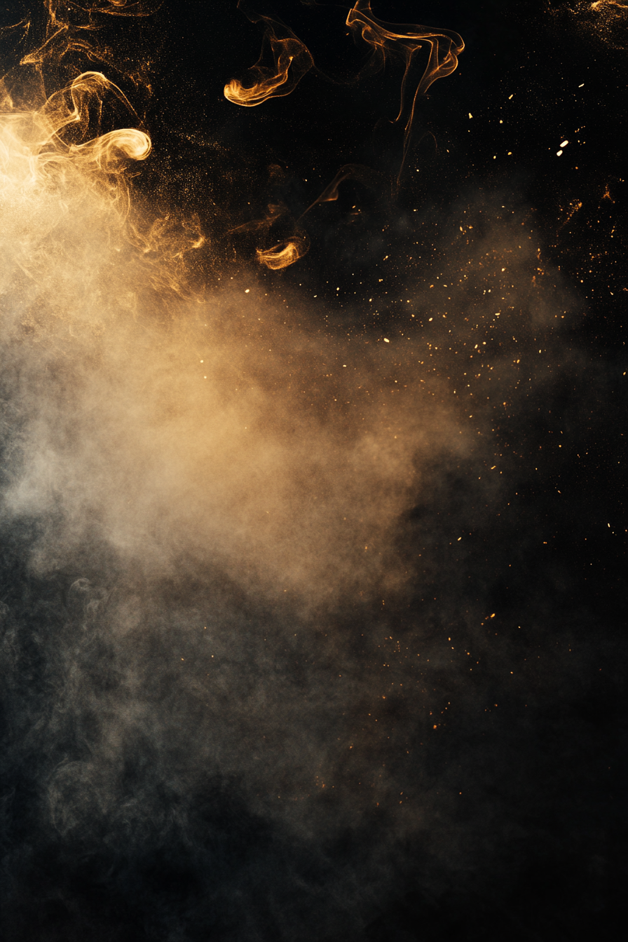 Dark center, gold smoke gradient, seamless background, no floor.