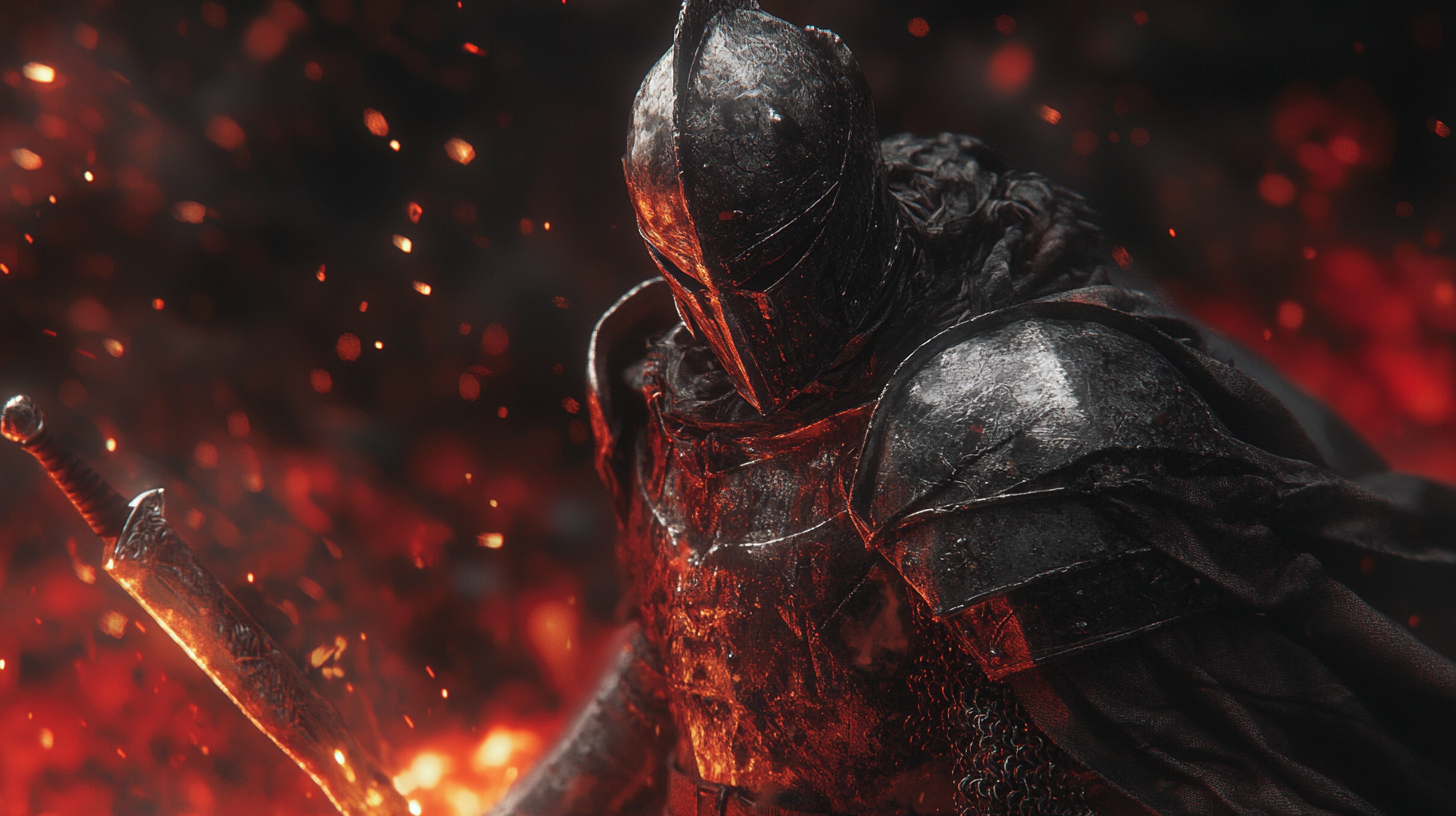 Dark fantasy warrior in intense ultra detailed cinematic action.