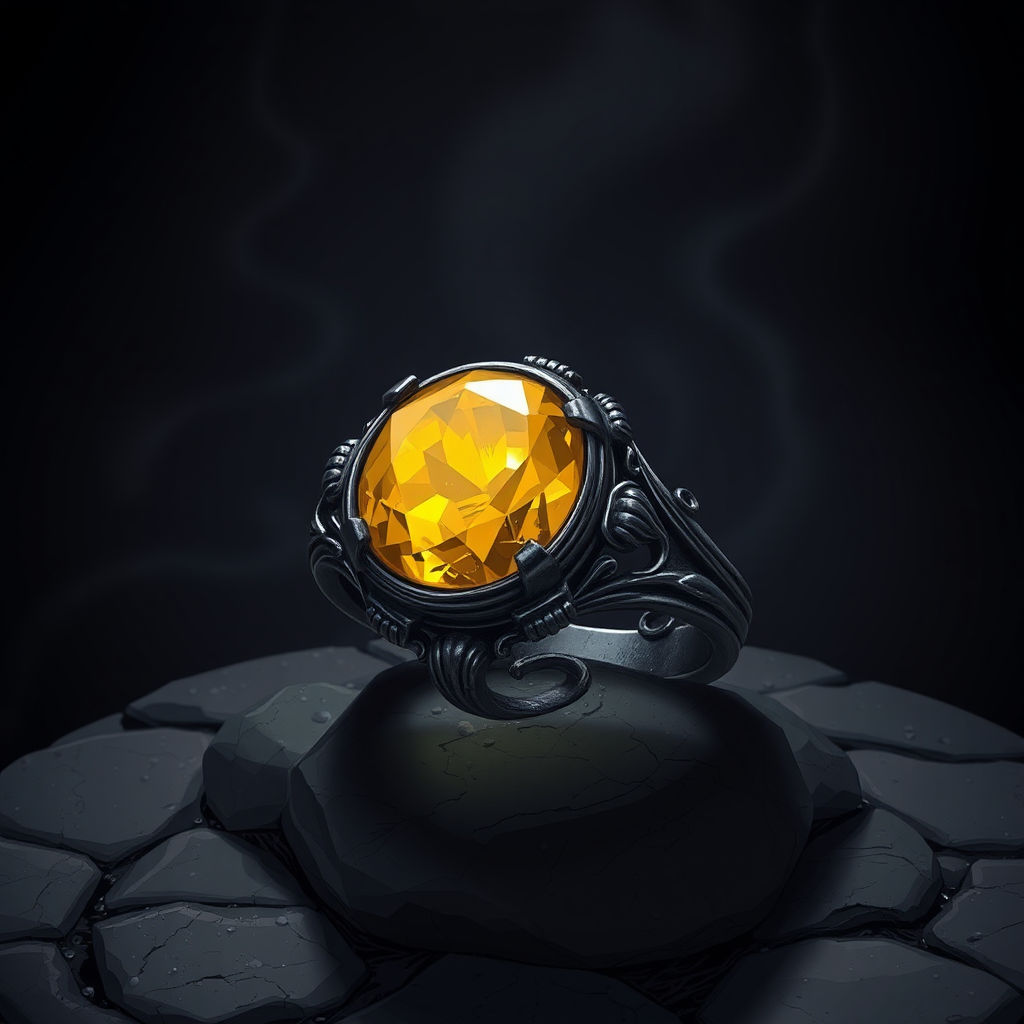 Dark metal ring with yellow magic stone - v5.2.