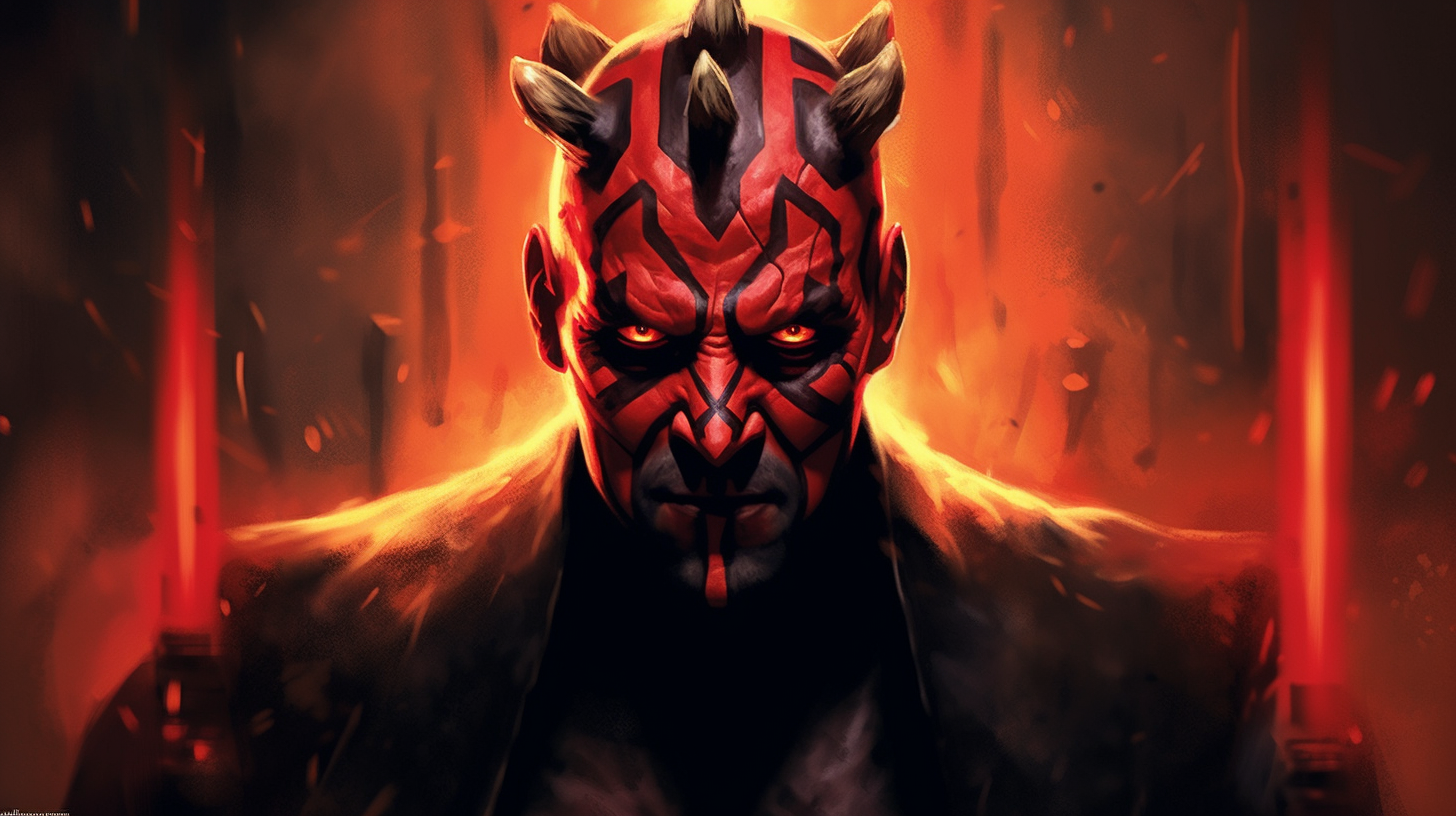 Darth Maul's Angry Glare in Fiery Background