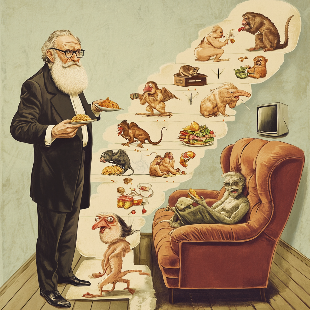 Darwin's chart of evolution goes awry humorously.