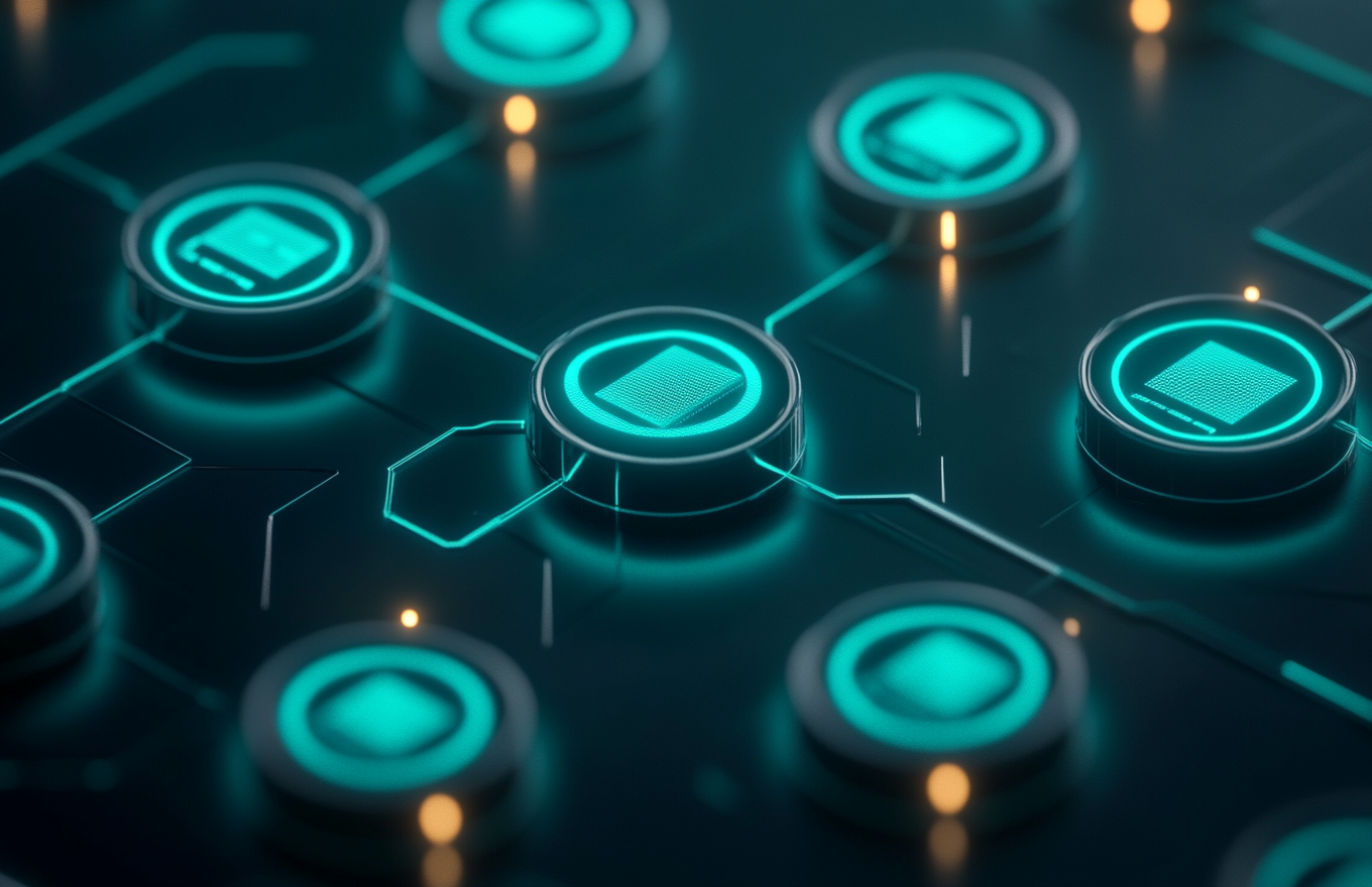 Data and Pricing Circles Connected by Glowing Lines.