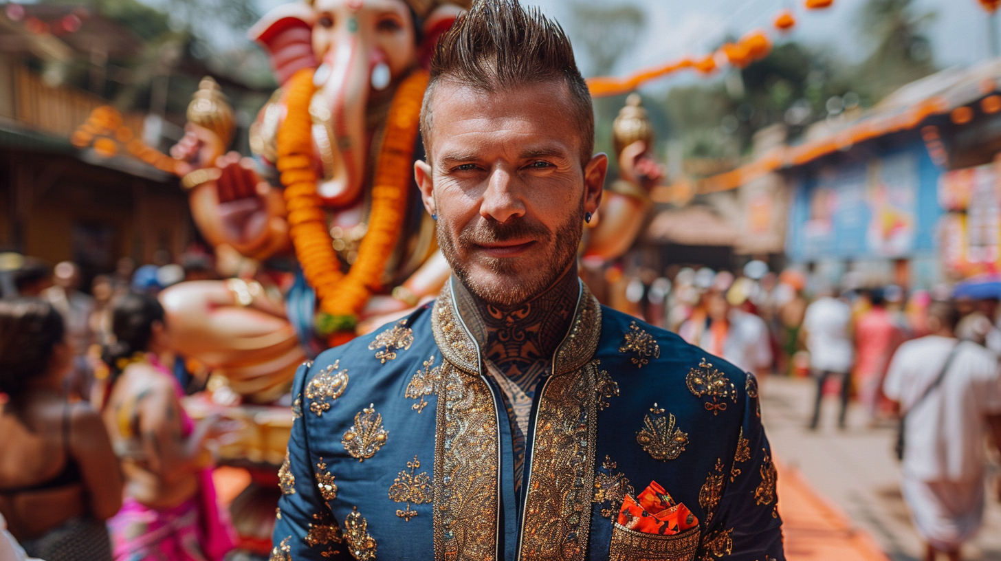 David Beckham in traditional Indian attire at Ganesh Chaturthi.