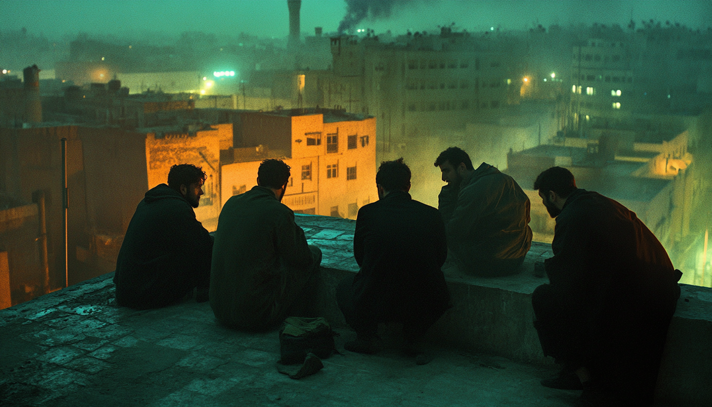 David Fincher-style Rooftop Hangout in Middle Eastern Setting