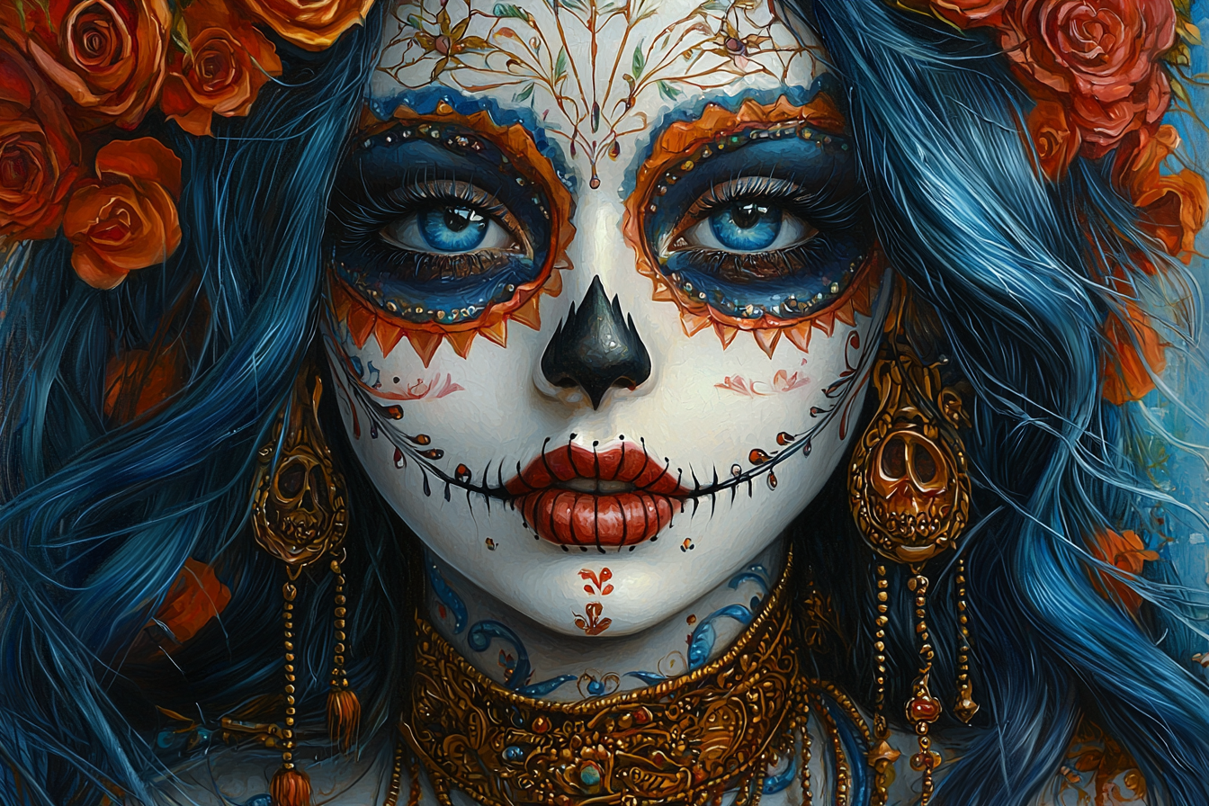 Day of the Dead Catrina Portrait with Necklace