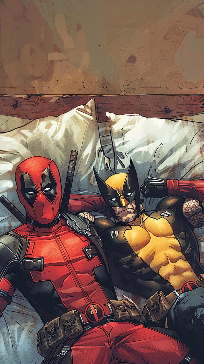 Deadpool and Wolverine Playful Bed Photoshoot 