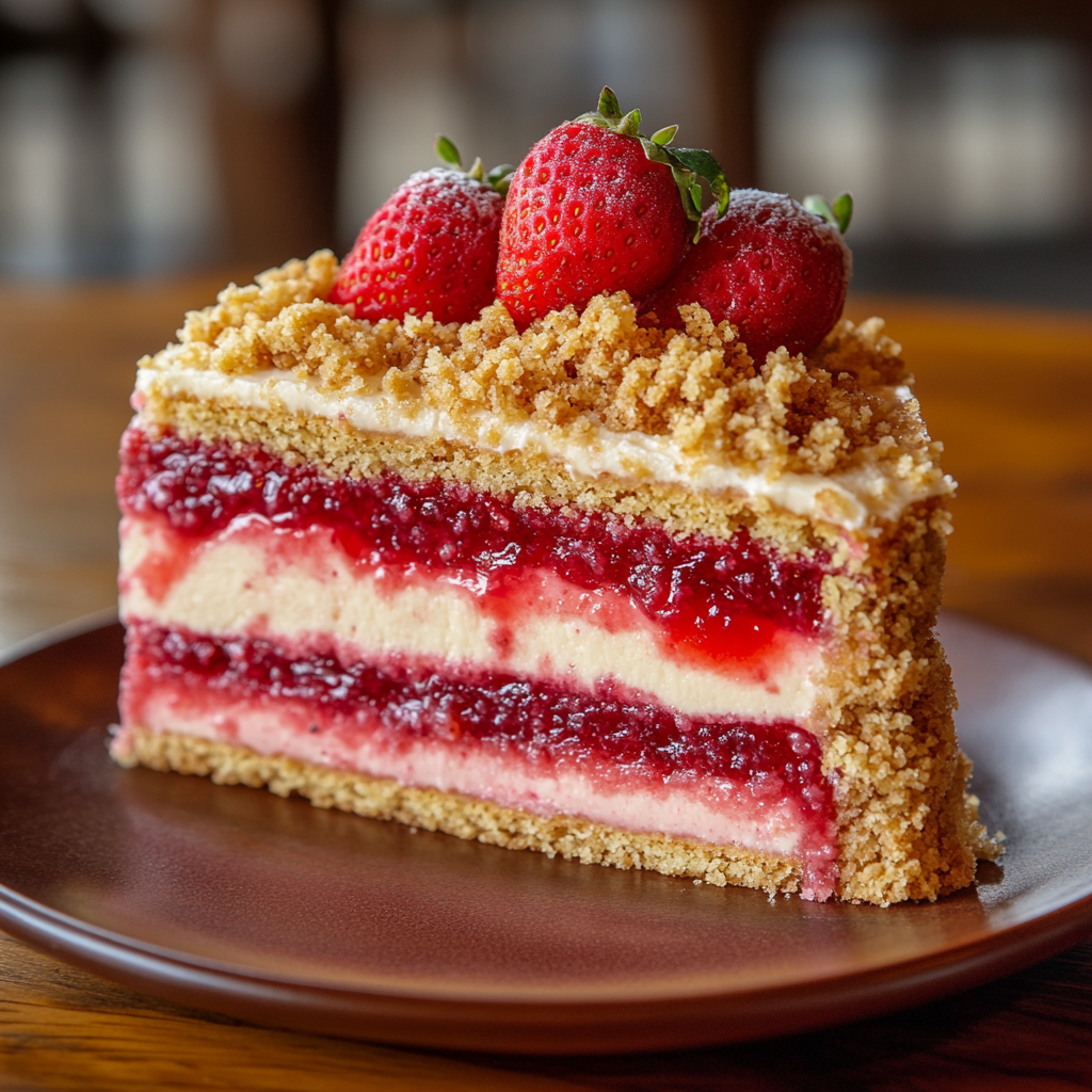 Decadent Strawberry Cake on Wooden Table