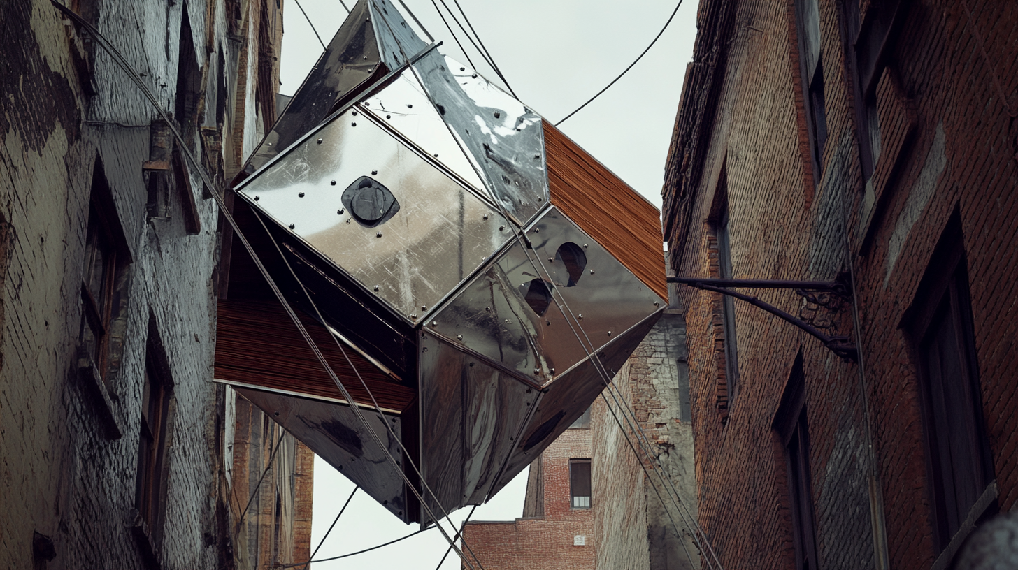 Deconstructivist birdhouse in Brooklyn's urban alley