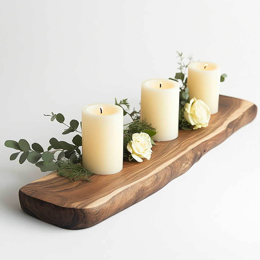 Decorative long board for candles and flowers.