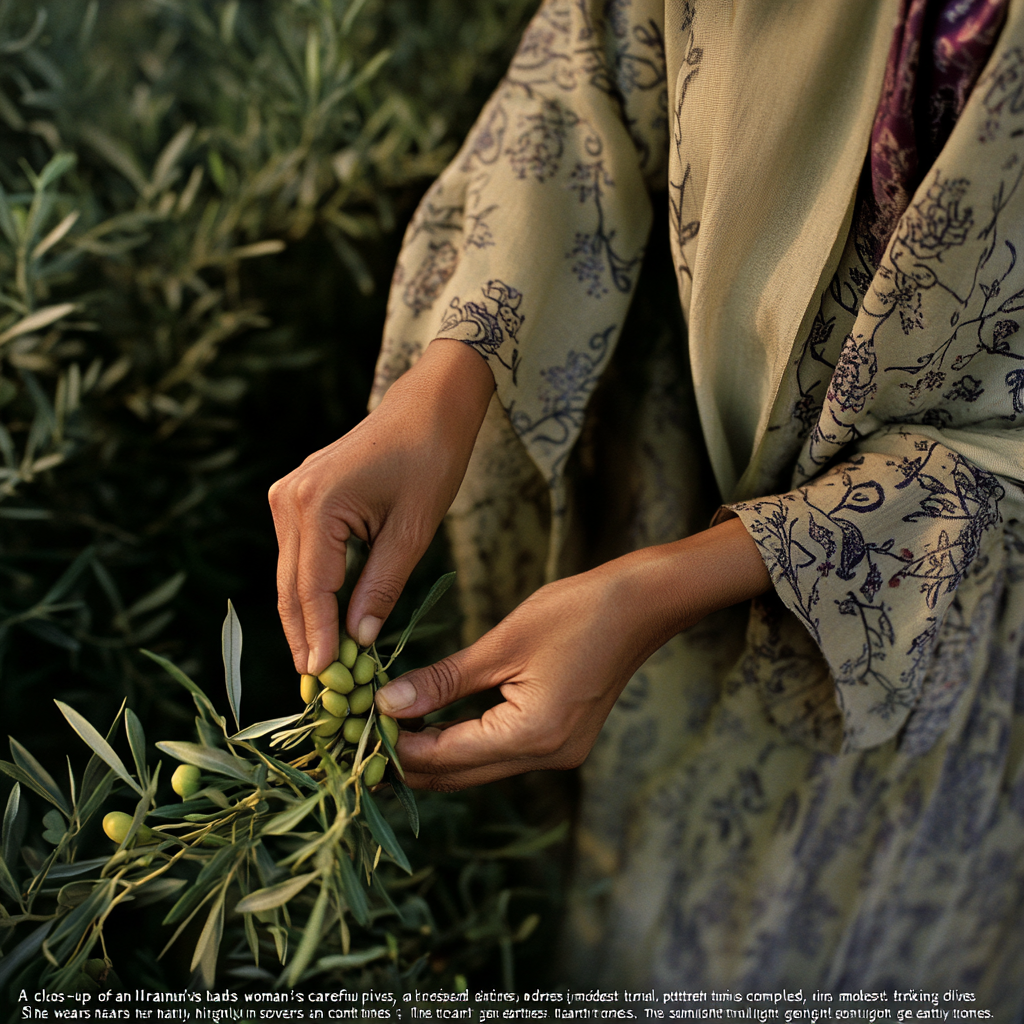 Dedicated Iranian woman picking olives