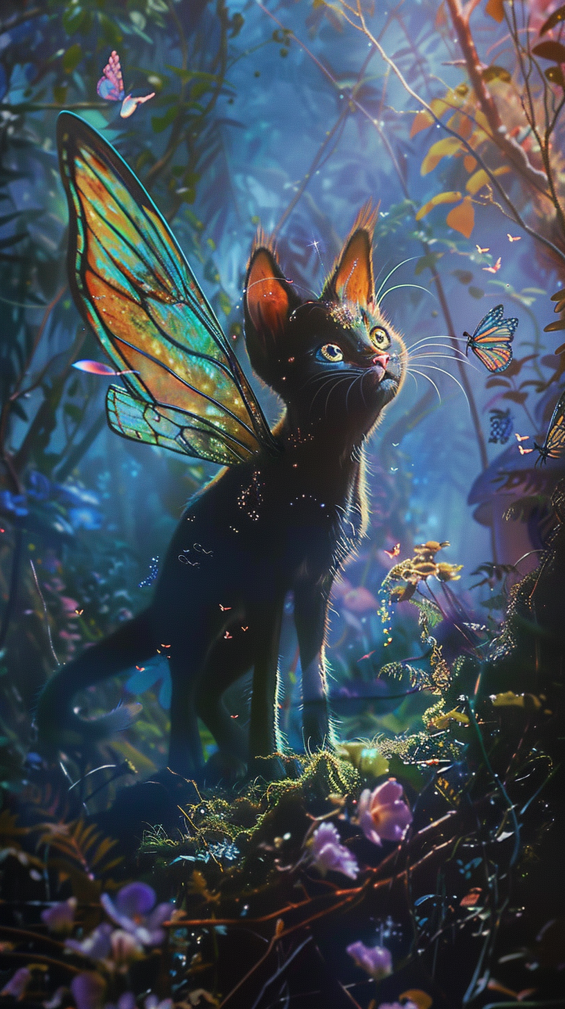 Deer-like Butterfly Creature Amazes Cat in Forest