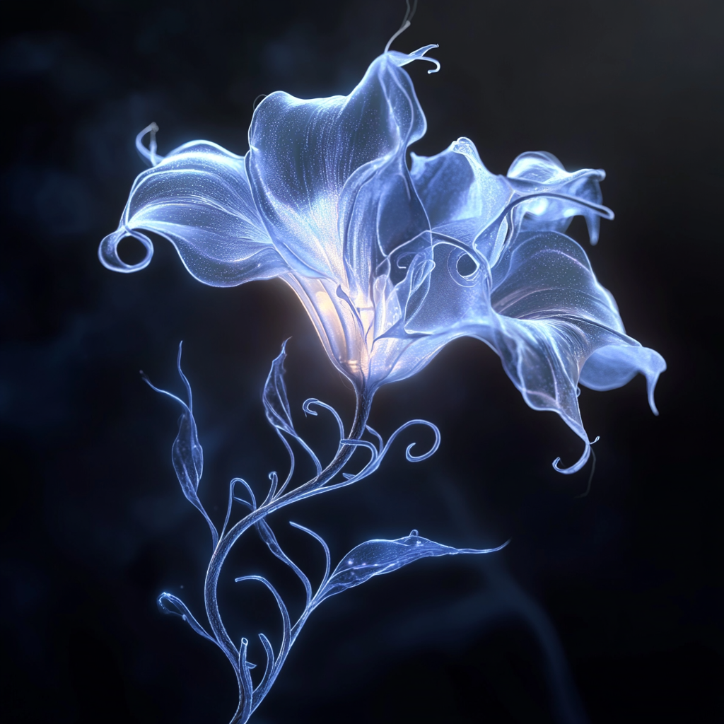 Delicate blue flower with drooping bell-like petals, glowing softly.