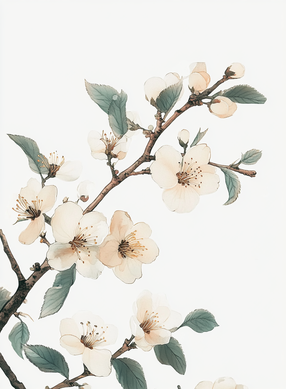 Delicate plum flower painting in traditional Chinese style