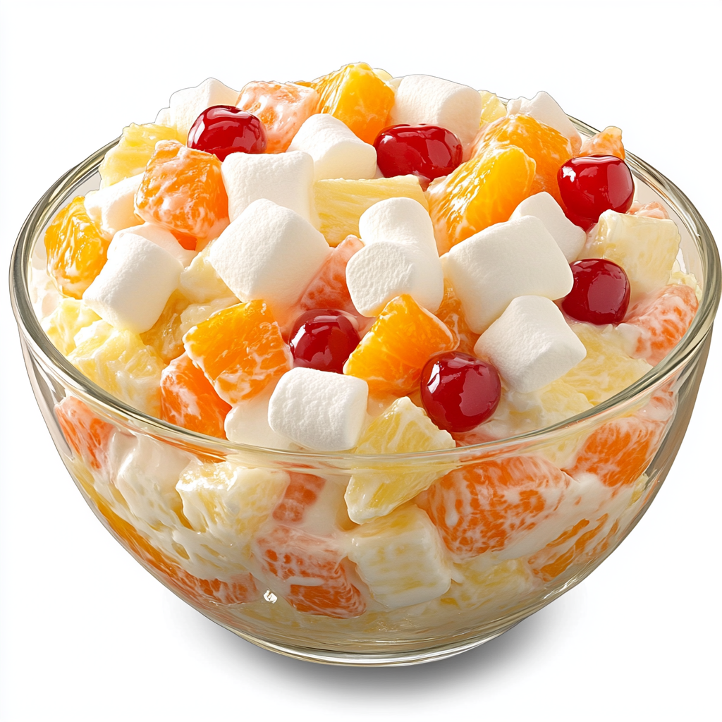 Delicious Ambrosia Salad: Pineapple, Mandarin, Marshmallow, Cherry, Coconut