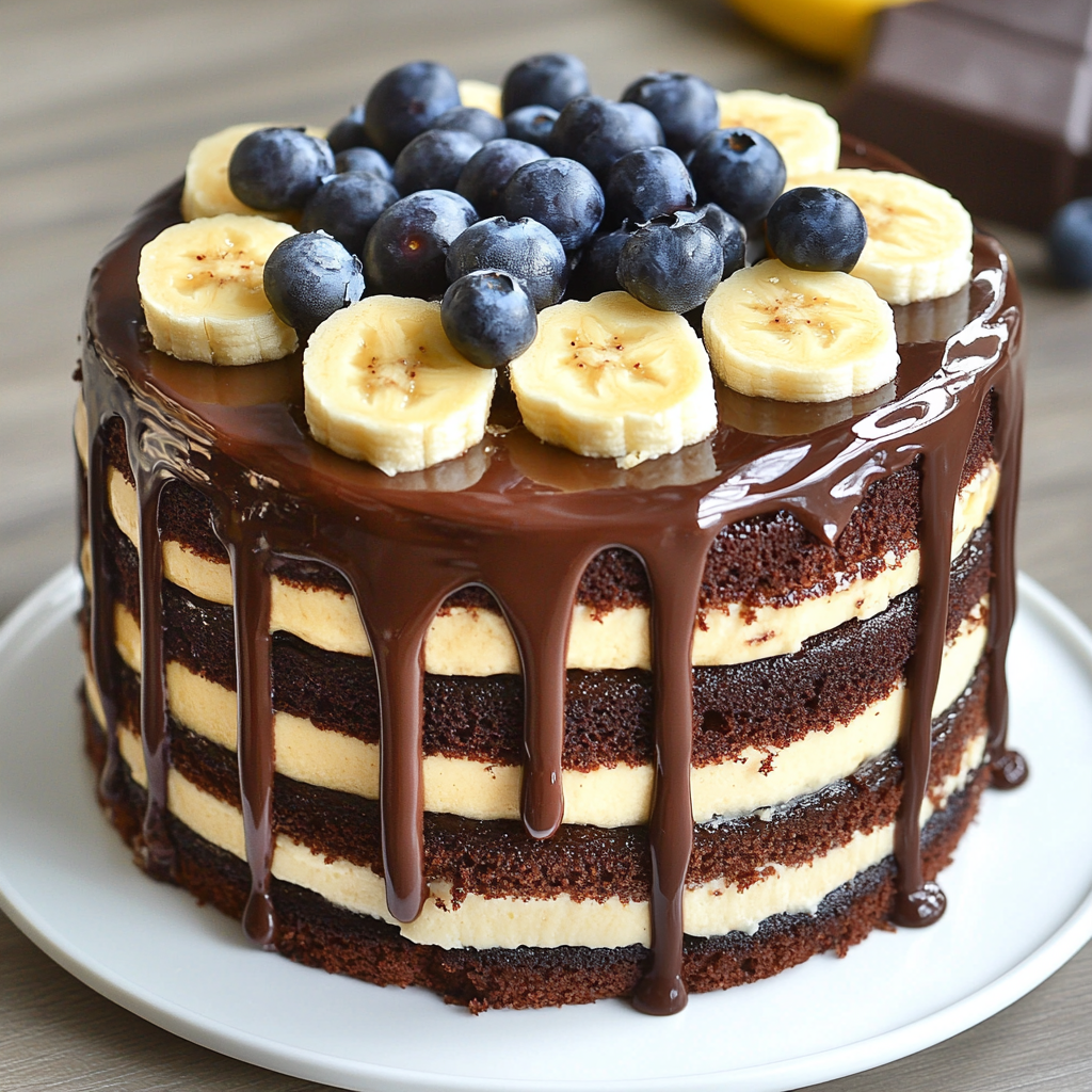 Delicious Banana Chocolate Cake with American Flag Garnish 