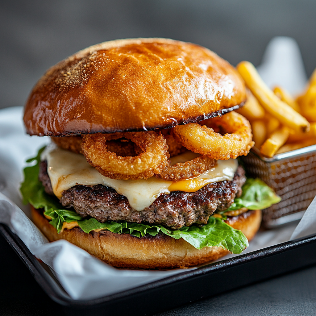 Delicious Cheeseburger Combo with Crispy Fries and Juice