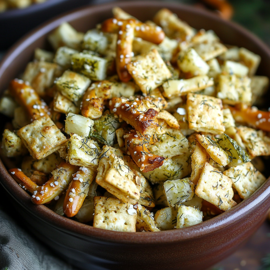 Delicious Dill Pickle Chex Mix Snack Bowl