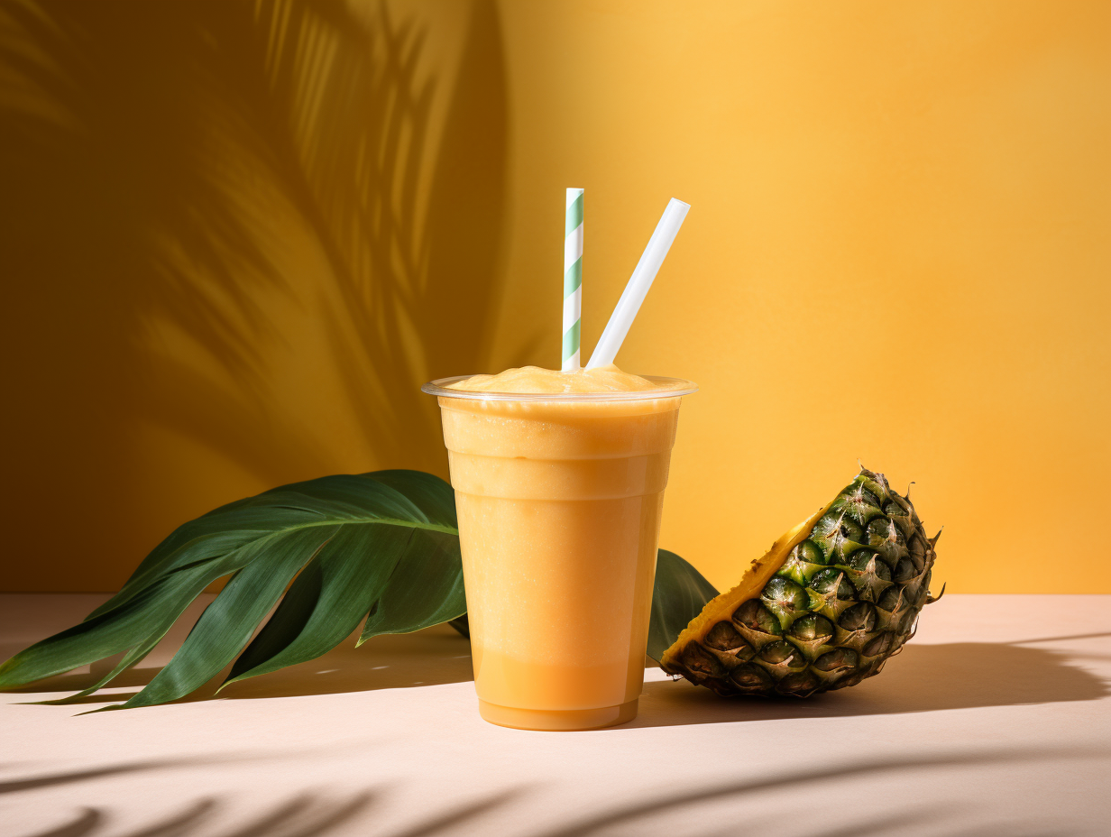 A delicious mango, pineapple, and orange smoothie