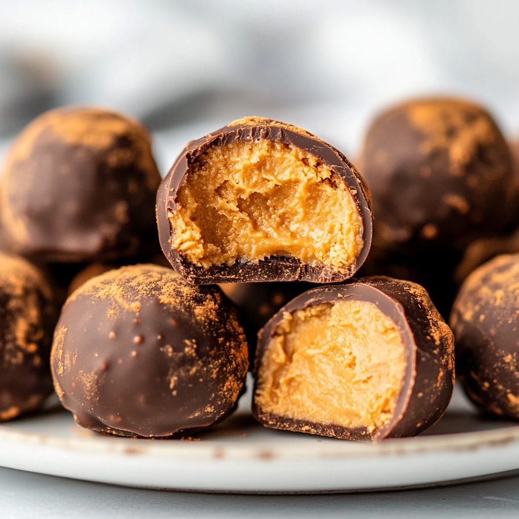 Delicious Peanut Butter Truffles on White Plate