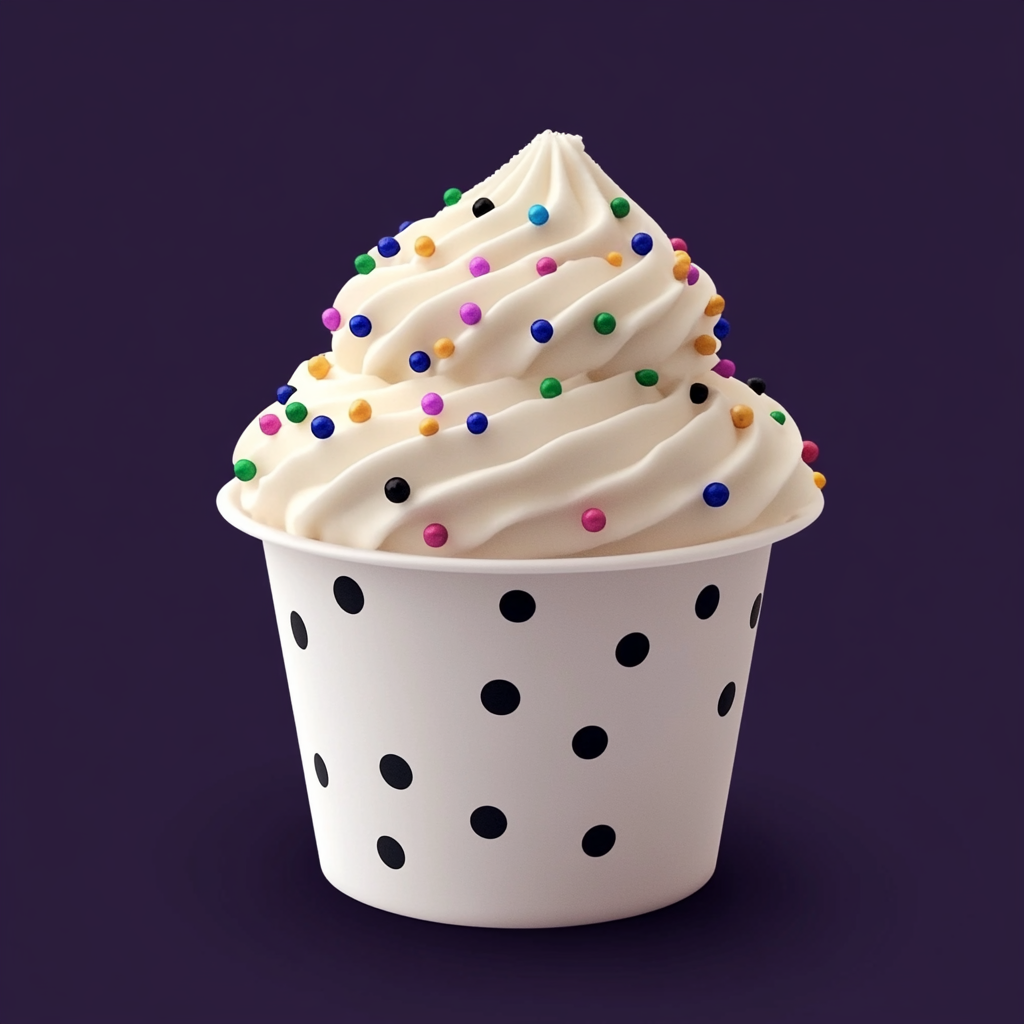 Delicious vanilla frozen yogurt with colorful sprinkles on cup