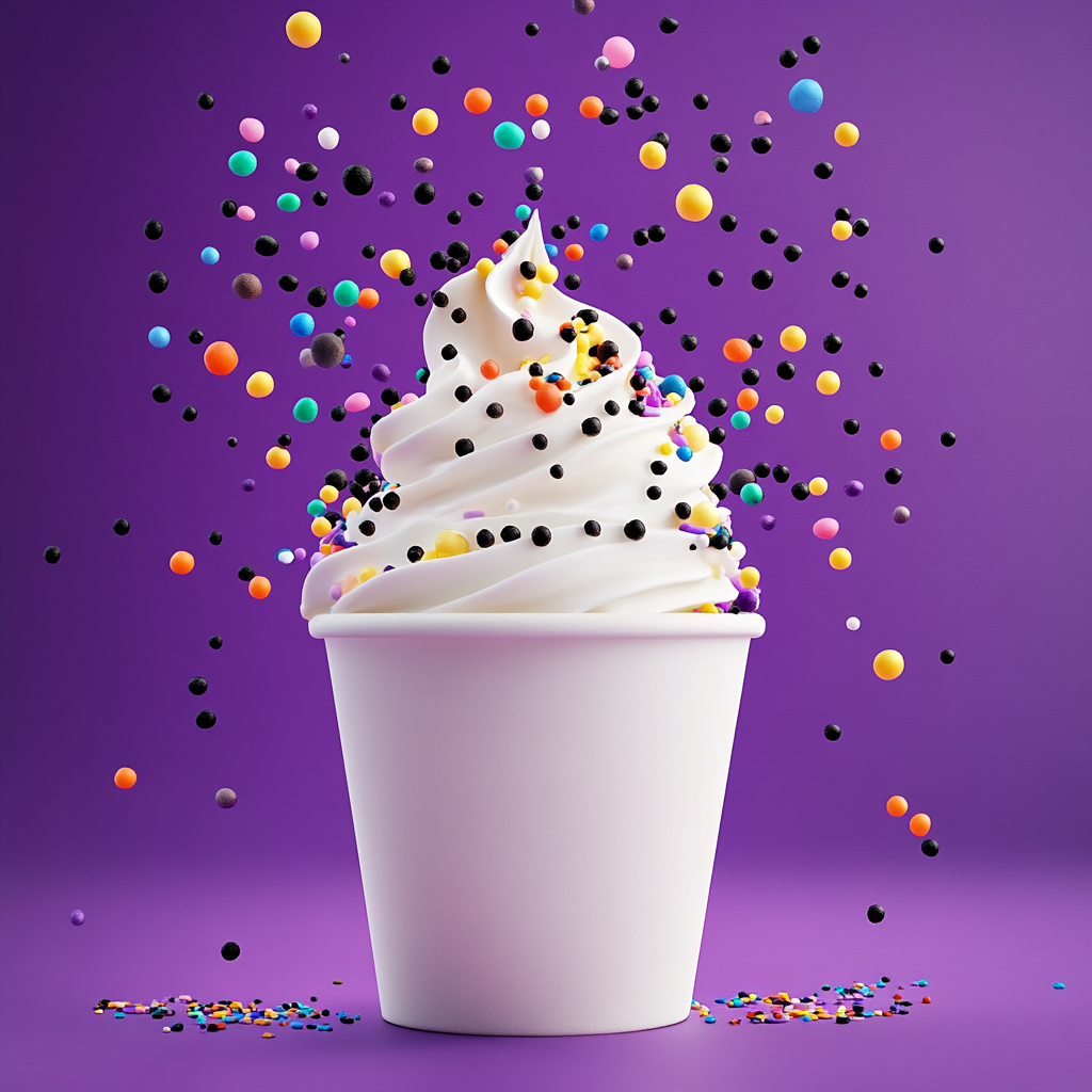 Delicious vanilla frozen yogurt with colorful sprinkles